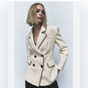 Zara Women Double-Breasted Topstitched Blazer
